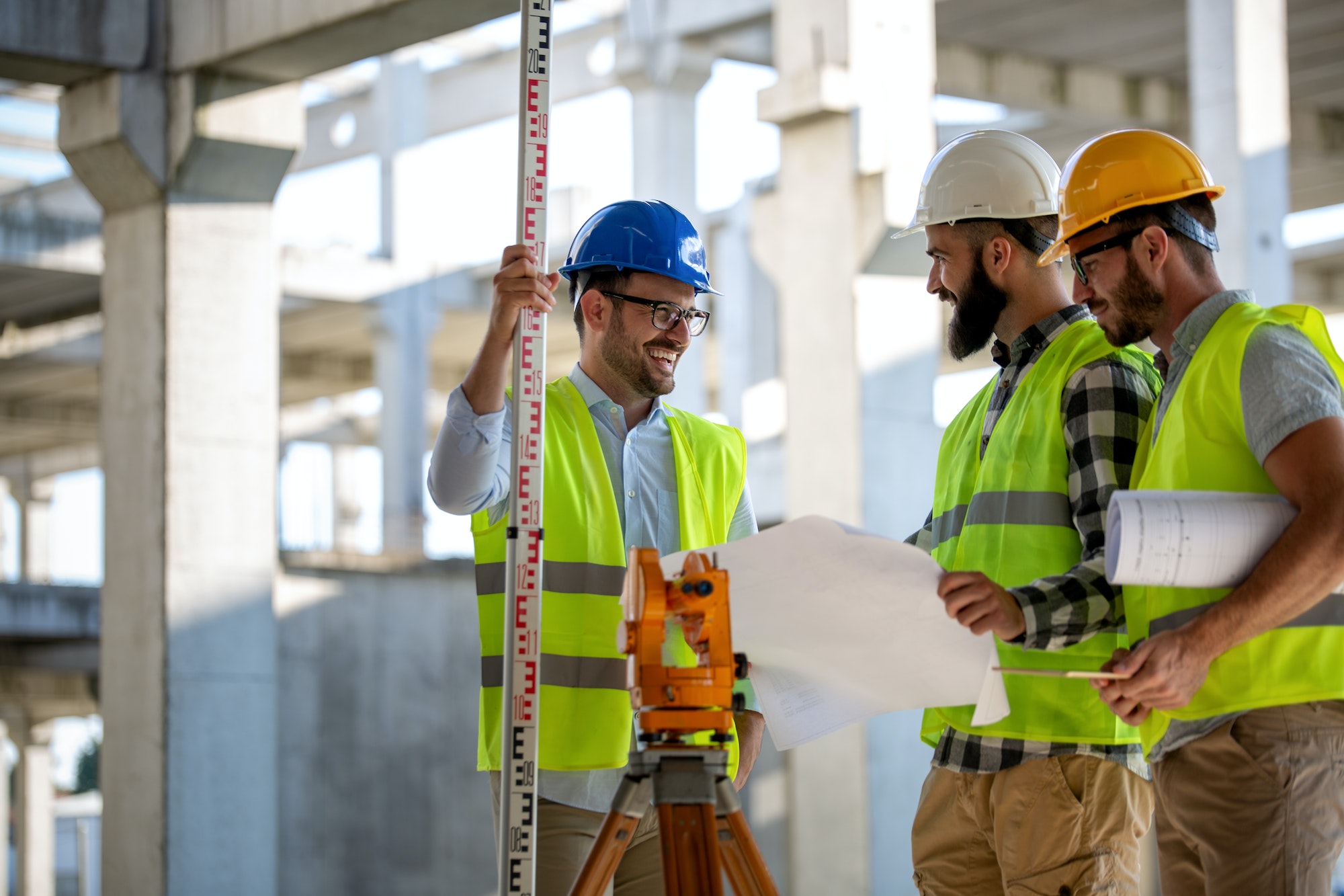 Construction concept of engineer and architect working at construction site